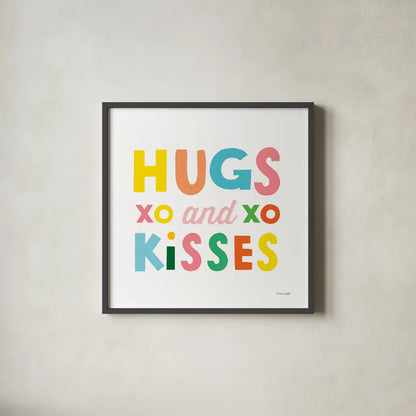 Hugs and Kisses by Ann Kelle. Shown in a sleek black glass frame for a contemporary gallery look. Available as an archival giclee rolled canvas, fine art paper, or poster print. SKU 55600a.