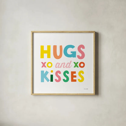 Hugs and Kisses by Ann Kelle. Shown in a natural wood glass frame for a timeless modern aesthetic. Available as an archival giclee rolled canvas, fine art paper, or poster print. SKU 55600a.