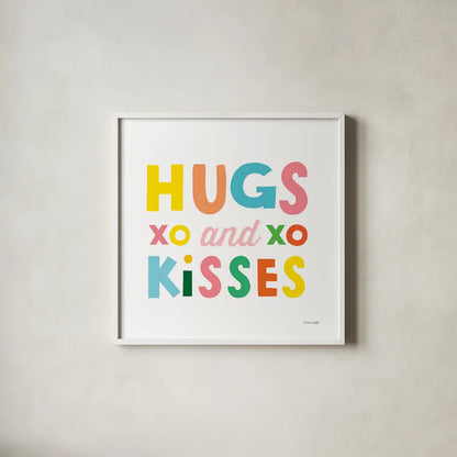 Hugs and Kisses by Ann Kelle. Shown in a crisp white glass frame for a clean and minimalist style. Available as an archival giclee rolled canvas, fine art paper, or poster print. SKU 55600a.