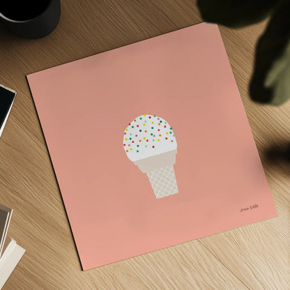 Ice Cream Cone I by Ann Kelle. Shown as a detailed flat fine art print, highlighting archival giclee quality. Available as an archival giclee rolled canvas, fine art paper, or poster print. SKU 56434a.