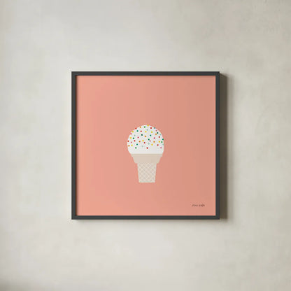 Ice Cream Cone I by Ann Kelle. Shown in a sleek black glass frame for a contemporary gallery look. Available as an archival giclee rolled canvas, fine art paper, or poster print. SKU 56434a.