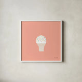 Ice Cream Cone I by Ann Kelle. Shown in a crisp white glass frame for a clean and minimalist style. Available as an archival giclee rolled canvas, fine art paper, or poster print. SKU 56434a.
