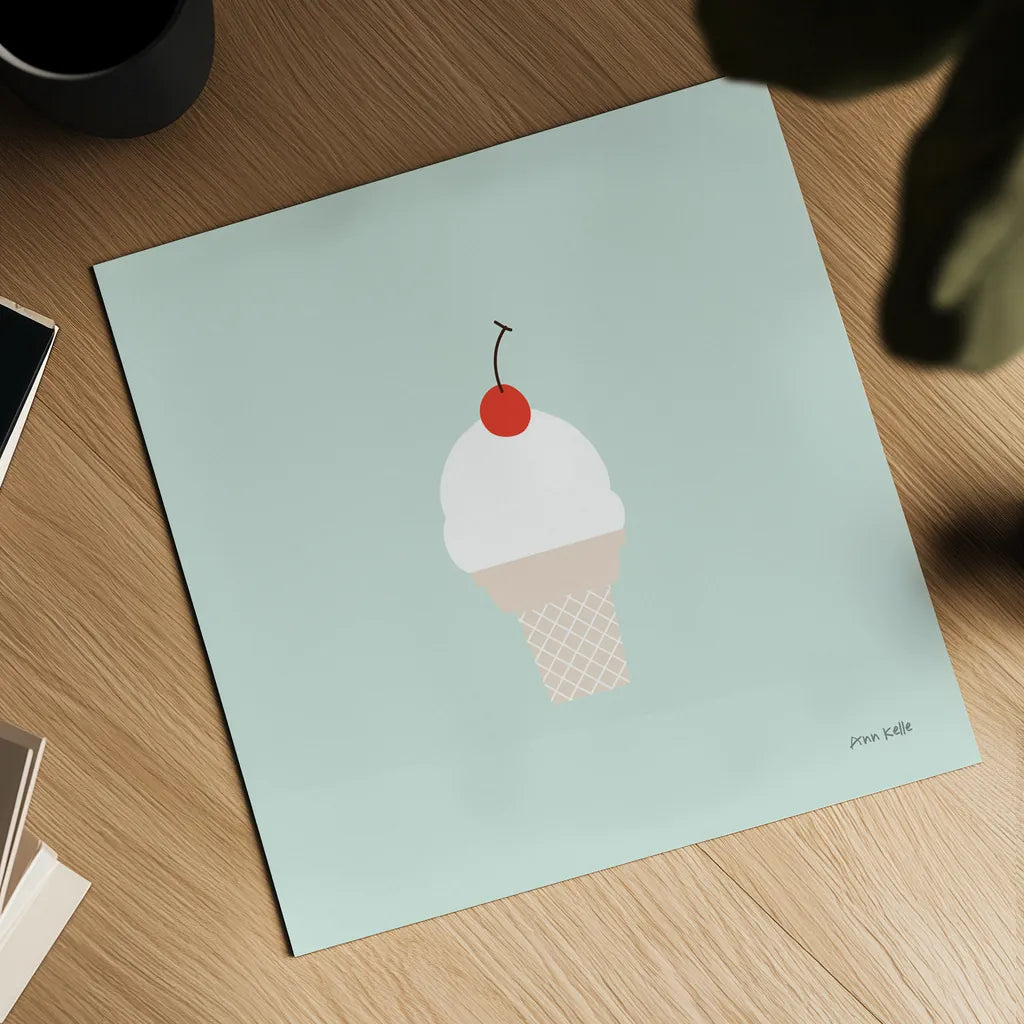Ice Cream Cone II by Ann Kelle. Shown as a detailed flat fine art print, highlighting archival giclee quality. Available as an archival giclee rolled canvas, fine art paper, or poster print. SKU 56435a.