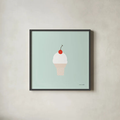 Ice Cream Cone II by Ann Kelle. Shown in a sleek black glass frame for a contemporary gallery look. Available as an archival giclee rolled canvas, fine art paper, or poster print. SKU 56435a.