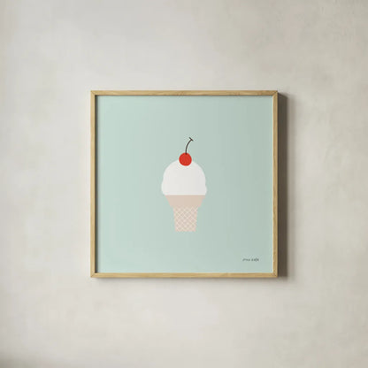 Ice Cream Cone II by Ann Kelle. Shown in a natural wood glass frame for a timeless modern aesthetic. Available as an archival giclee rolled canvas, fine art paper, or poster print. SKU 56435a.