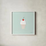 Ice Cream Cone II by Ann Kelle. Shown in a crisp white glass frame for a clean and minimalist style. Available as an archival giclee rolled canvas, fine art paper, or poster print. SKU 56435a.