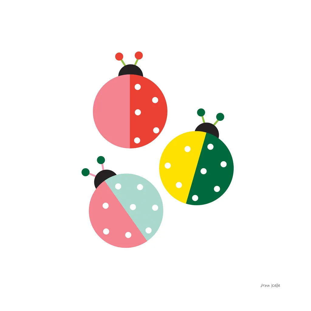 Ladybugs Three by Ann Kelle. SKU 55586a. Archival Giclee Fine art print for wall decor.