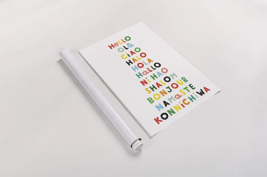 Language of Hellos by Ann Kelle. shown as a rolled paper print. Available as archival giclee rolled canvas, fine art paper, or poster print. SKU 67460h.