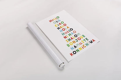 Language of Hellos by Ann Kelle. shown as a rolled paper print. Available as archival giclee rolled canvas, fine art paper, or poster print. SKU 67460h.