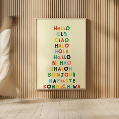 Language of Hellos Yellow by Ann Kelle. shown as over sized large wall art. Available as an archival giclee rolled canvas, fine art paper, or poster print. SKU 73427h.