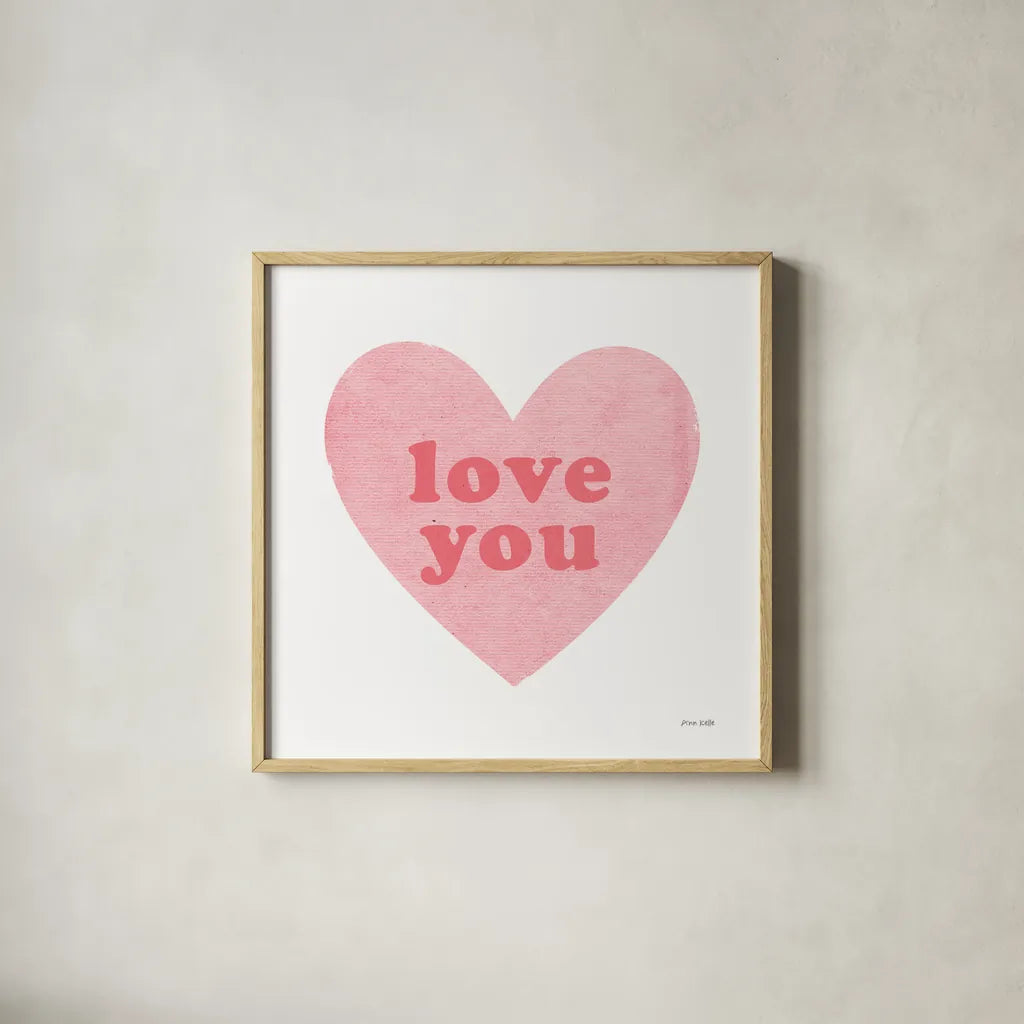Love Heart by Ann Kelle. Shown in a natural wood glass frame for a timeless modern aesthetic. Available as an archival giclee rolled canvas, fine art paper, or poster print. SKU 55610a.