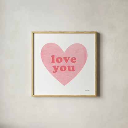 Love Heart by Ann Kelle. Shown in a natural wood glass frame for a timeless modern aesthetic. Available as an archival giclee rolled canvas, fine art paper, or poster print. SKU 55610a.