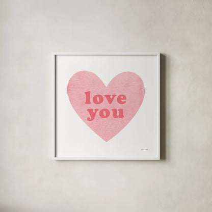 Love Heart by Ann Kelle. Shown in a crisp white glass frame for a clean and minimalist style. Available as an archival giclee rolled canvas, fine art paper, or poster print. SKU 55610a.