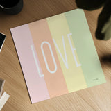 Love Rainbow by Ann Kelle. Shown as a detailed flat fine art print, highlighting archival giclee quality. Available as an archival giclee rolled canvas, fine art paper, or poster print. SKU 55604a.