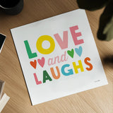 Love and Laughs by Ann Kelle. Shown as a detailed flat fine art print, highlighting archival giclee quality. Available as an archival giclee rolled canvas, fine art paper, or poster print. SKU 55601a.