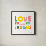 Love and Laughs by Ann Kelle. Shown in a sleek black glass frame for a contemporary gallery look. Available as an archival giclee rolled canvas, fine art paper, or poster print. SKU 55601a.