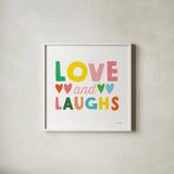 Love and Laughs by Ann Kelle. Shown in a crisp white glass frame for a clean and minimalist style. Available as an archival giclee rolled canvas, fine art paper, or poster print. SKU 55601a.