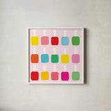 Nail Polish Fun by Ann Kelle. Shown in a crisp white glass frame for a clean and minimalist style. Available as an archival giclee rolled canvas, fine art paper, or poster print. SKU 56428a.