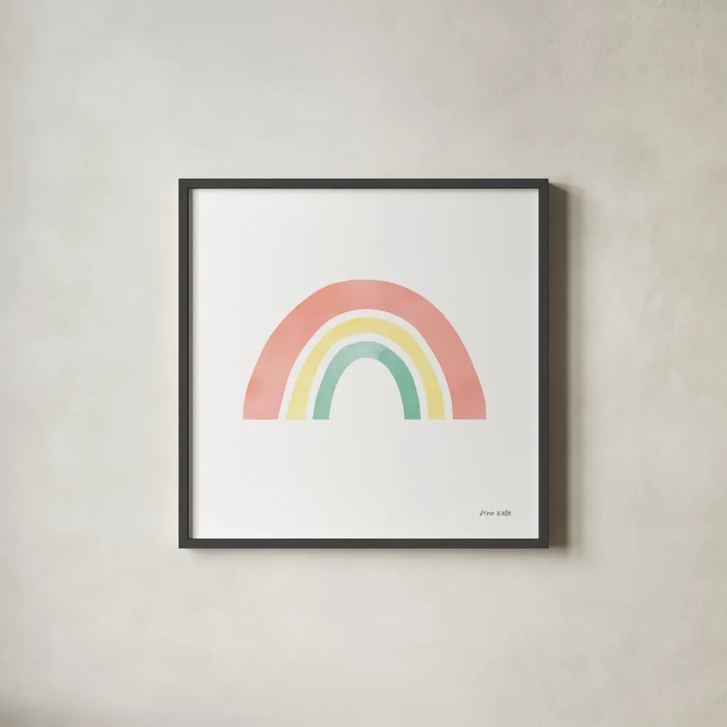 Pastel Rainbow I by Ann Kelle. Shown in a sleek black glass frame for a contemporary gallery look. Available as an archival giclee rolled canvas, fine art paper, or poster print. SKU 56496a.