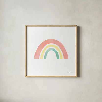 Pastel Rainbow I by Ann Kelle. Shown in a natural wood glass frame for a timeless modern aesthetic. Available as an archival giclee rolled canvas, fine art paper, or poster print. SKU 56496a.