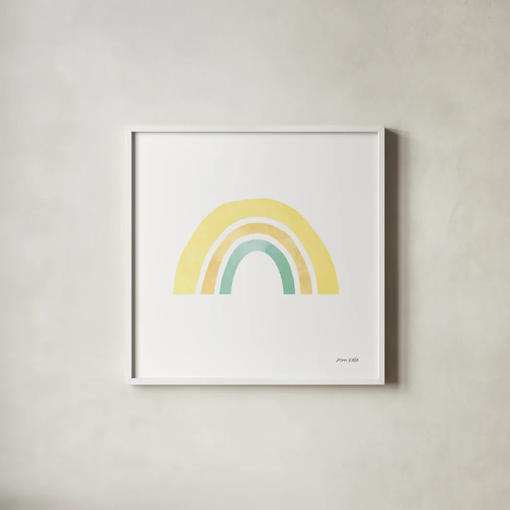 Pastel Rainbow II by Ann Kelle. Shown in a crisp white glass frame for a clean and minimalist style. Available as an archival giclee rolled canvas, fine art paper, or poster print. SKU 56497a.