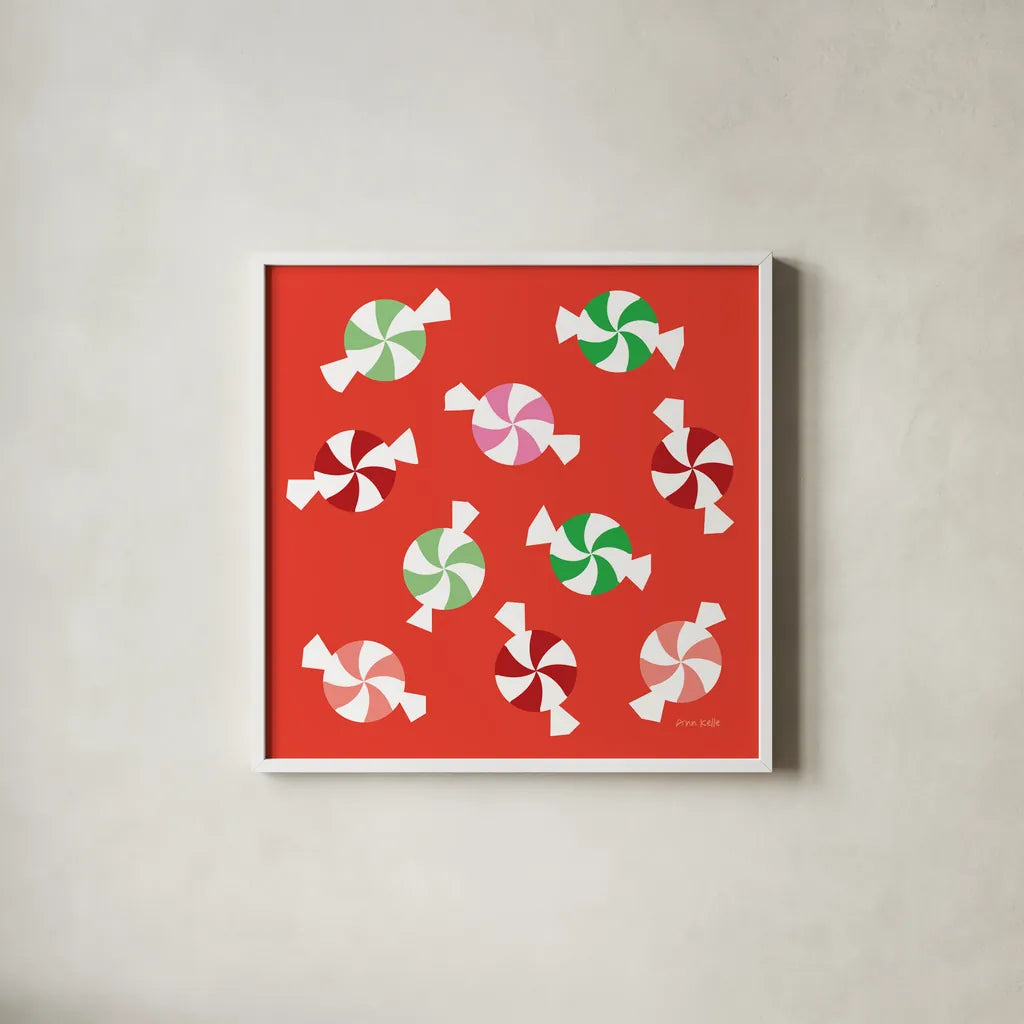 Peppermint by Ann Kelle. Shown in a crisp white glass frame for a clean and minimalist style. Available as an archival giclee rolled canvas, fine art paper, or poster print. SKU 81233a.