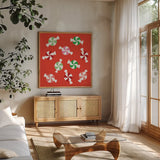 Peppermint by Ann Kelle. Shown in a natural wood frame in a cozy modern living room. Available as an archival giclee rolled canvas, fine art paper, or poster print. SKU 81233a.