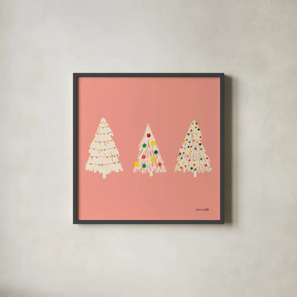 Pink Trees by Ann Kelle. Shown in a sleek black glass frame for a contemporary gallery look. Available as an archival giclee rolled canvas, fine art paper, or poster print. SKU 81234a.