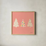 Pink Trees by Ann Kelle. Shown in a natural wood glass frame for a timeless modern aesthetic. Available as an archival giclee rolled canvas, fine art paper, or poster print. SKU 81234a.