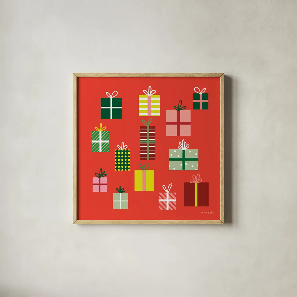 Presents by Ann Kelle. Shown in a natural wood glass frame for a timeless modern aesthetic. Available as an archival giclee rolled canvas, fine art paper, or poster print. SKU 81235a.
