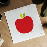 Red Apple by Ann Kelle. Shown as a detailed flat fine art print, highlighting archival giclee quality. Available as an archival giclee rolled canvas, fine art paper, or poster print. SKU 55613a.