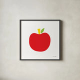 Red Apple by Ann Kelle. Shown in a sleek black glass frame for a contemporary gallery look. Available as an archival giclee rolled canvas, fine art paper, or poster print. SKU 55613a.
