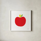 Red Apple by Ann Kelle. Shown in a crisp white glass frame for a clean and minimalist style. Available as an archival giclee rolled canvas, fine art paper, or poster print. SKU 55613a.