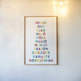 Say Hello by Ann Kelle. shown as a paper print in a natural frame. Available as a archival giclee rolled canvas, fine art paper, or poster print. SKU 68927h.