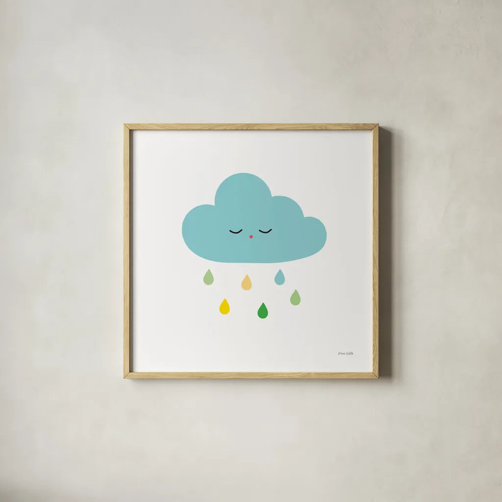 Sleepy Cloud I by Ann Kelle. Shown in a natural wood glass frame for a timeless modern aesthetic. Available as an archival giclee rolled canvas, fine art paper, or poster print. SKU 56507a.
