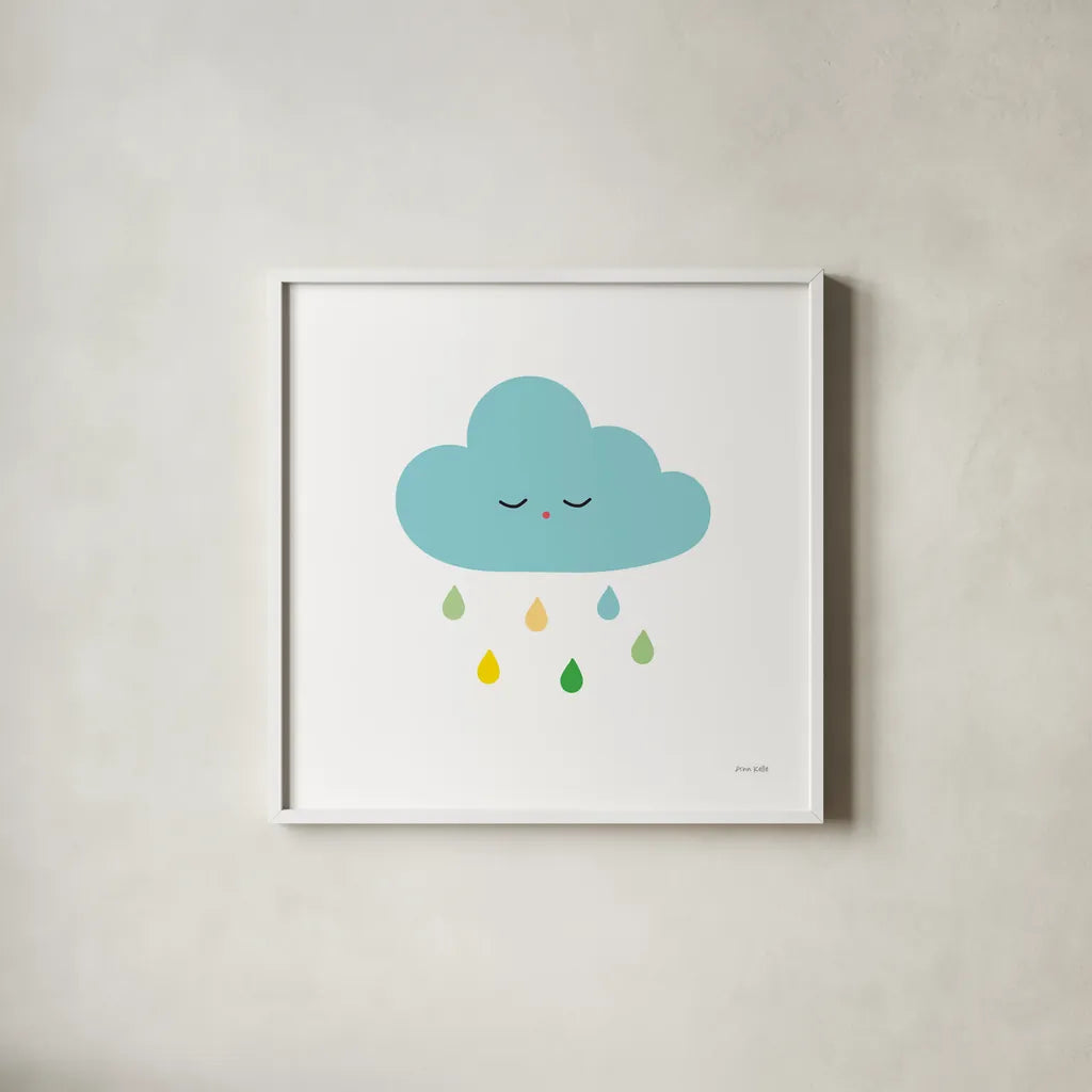 Sleepy Cloud I by Ann Kelle. Shown in a crisp white glass frame for a clean and minimalist style. Available as an archival giclee rolled canvas, fine art paper, or poster print. SKU 56507a.