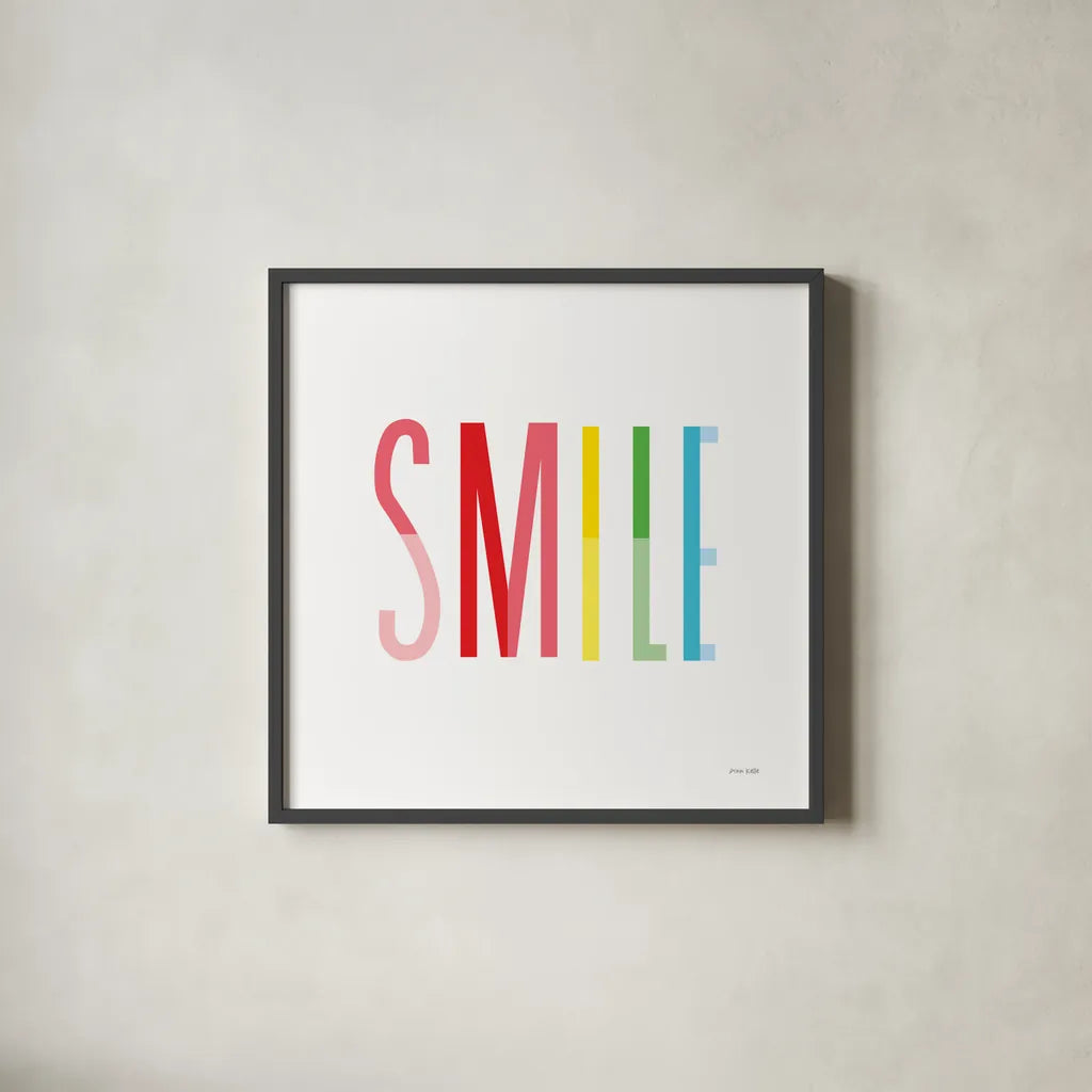 Smile by Ann Kelle. Shown in a sleek black glass frame for a contemporary gallery look. Available as an archival giclee rolled canvas, fine art paper, or poster print. SKU 56443a.
