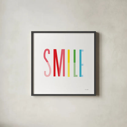 Smile by Ann Kelle. Shown in a sleek black glass frame for a contemporary gallery look. Available as an archival giclee rolled canvas, fine art paper, or poster print. SKU 56443a.