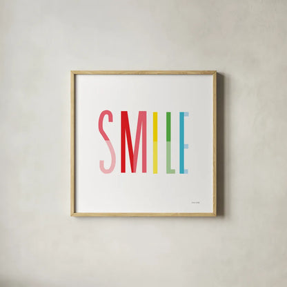 Smile by Ann Kelle. Shown in a natural wood glass frame for a timeless modern aesthetic. Available as an archival giclee rolled canvas, fine art paper, or poster print. SKU 56443a.