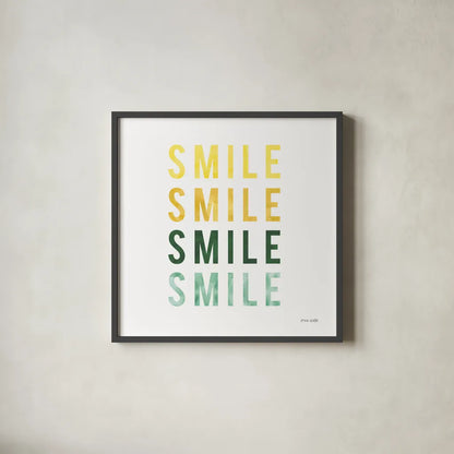 Smile Smile by Ann Kelle. Shown in a sleek black glass frame for a contemporary gallery look. Available as an archival giclee rolled canvas, fine art paper, or poster print. SKU 55605a.