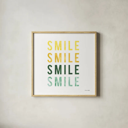 Smile Smile by Ann Kelle. Shown in a natural wood glass frame for a timeless modern aesthetic. Available as an archival giclee rolled canvas, fine art paper, or poster print. SKU 55605a.