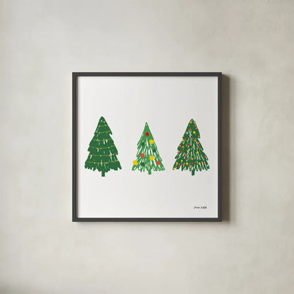 Trees on White by Ann Kelle. Shown in a sleek black glass frame for a contemporary gallery look. Available as an archival giclee rolled canvas, fine art paper, or poster print. SKU 84088a.