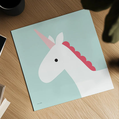 Unicorn by Ann Kelle. Shown as a detailed flat fine art print, highlighting archival giclee quality. Available as an archival giclee rolled canvas, fine art paper, or poster print. SKU 56457a.