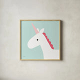 Unicorn by Ann Kelle. Shown in a natural wood glass frame for a timeless modern aesthetic. Available as an archival giclee rolled canvas, fine art paper, or poster print. SKU 56457a.