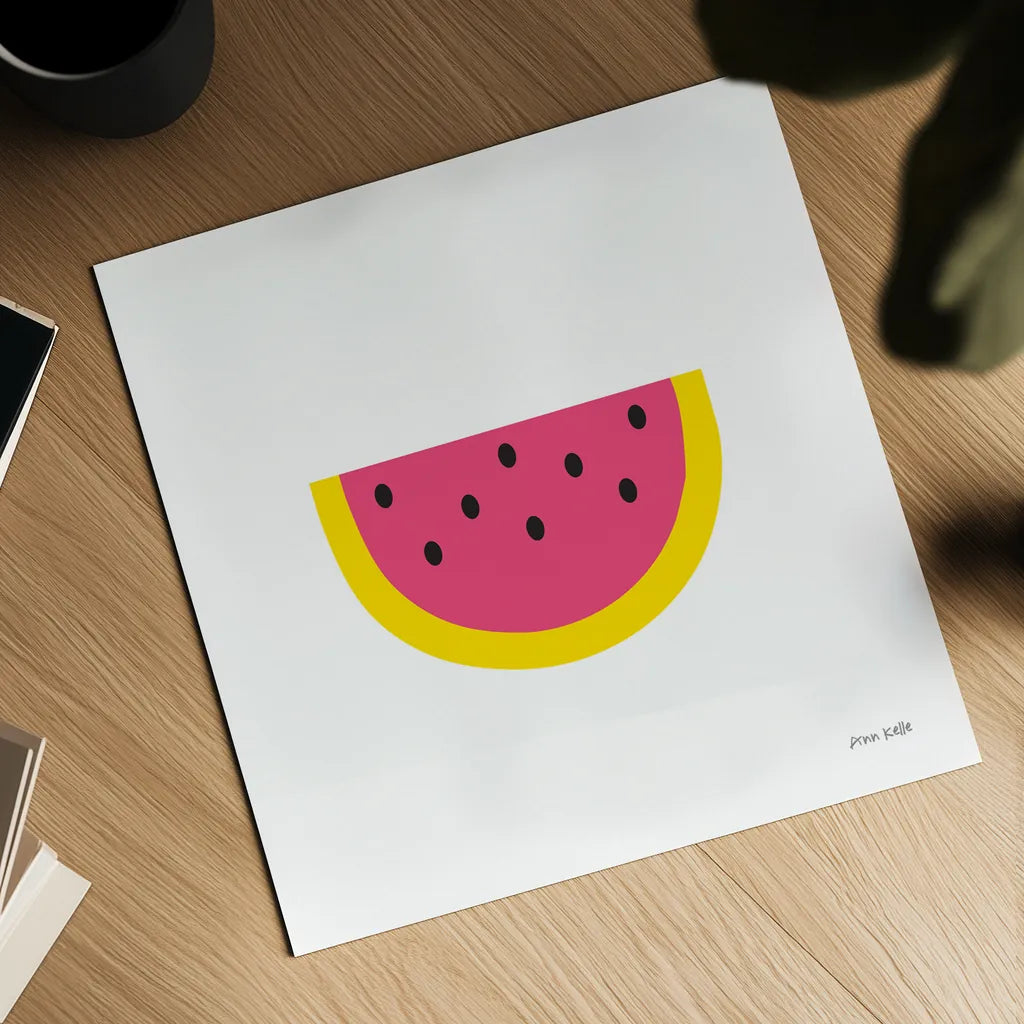 Watermelon by Ann Kelle. Shown as a detailed flat fine art print, highlighting archival giclee quality. Available as an archival giclee rolled canvas, fine art paper, or poster print. SKU 55615a.
