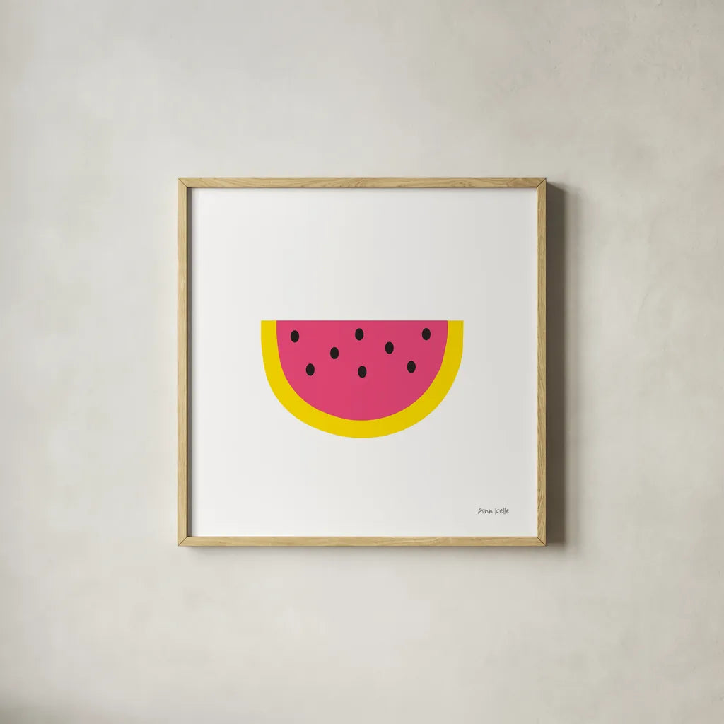 Watermelon by Ann Kelle. Shown in a natural wood glass frame for a timeless modern aesthetic. Available as an archival giclee rolled canvas, fine art paper, or poster print. SKU 55615a.