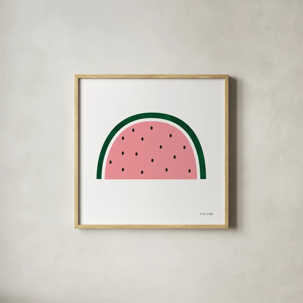 Watermelon by Ann Kelle. Shown in a natural wood glass frame for a timeless modern aesthetic. Available as an archival giclee rolled canvas, fine art paper, or poster print. SKU 56430a.