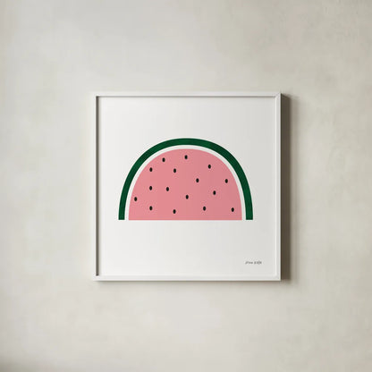 Watermelon by Ann Kelle. Shown in a crisp white glass frame for a clean and minimalist style. Available as an archival giclee rolled canvas, fine art paper, or poster print. SKU 56430a.