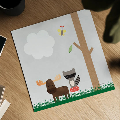 Woodland Animals I by Ann Kelle. Shown as a detailed flat fine art print, highlighting archival giclee quality. Available as an archival giclee rolled canvas, fine art paper, or poster print. SKU 55588a.