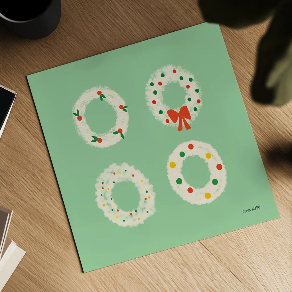 Wreaths by Ann Kelle. Shown as a detailed flat fine art print, highlighting archival giclee quality. Available as an archival giclee rolled canvas, fine art paper, or poster print. SKU 81238a.